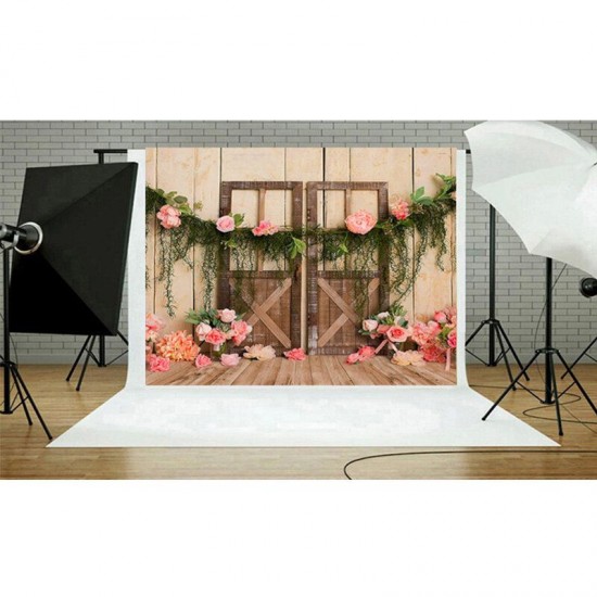 3x5FT 5x7FT Flower Wooden Door Vinyl Photography Backdrop Studio Photo Background Party Decor
