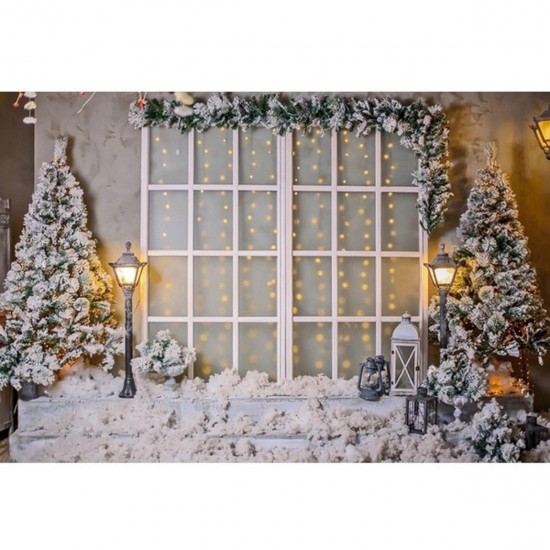 3x5FT 5x7FT Vinyl Christmas Tree Snow Window Light Photography Backdrop Background Studio Prop