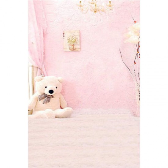 3x5FT Vinyl Backdrop Indoor Baby Child Pink Bear Photography Background Backdrop
