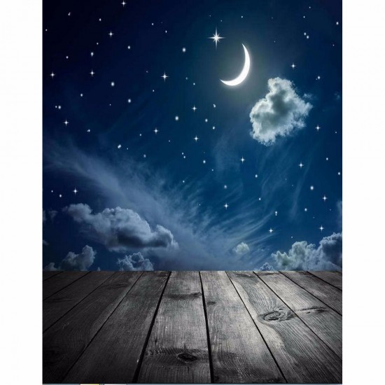 3x5FT Vinyl Moon Night Sky Star Wood Floor Photography Backdrop Background Studio Prop