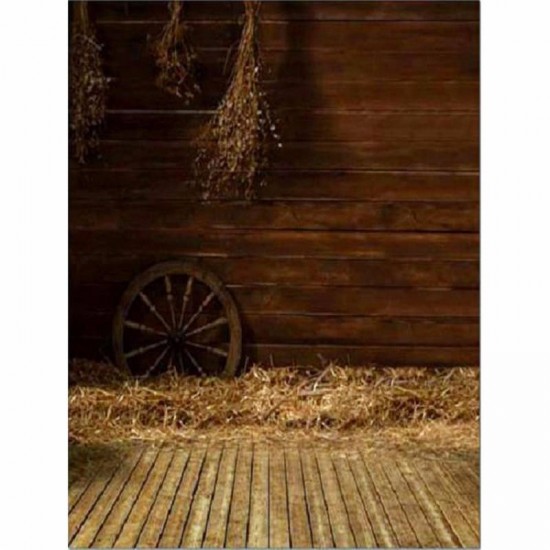 3x5FT Vinyl Photography Backgrounds Wooden Wall Wheel Straw Backdrops Photo Prop