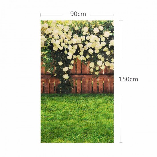 3x5FT Vinyl Wood Fence Yellow Rose Flower Lawn Photography Studio Props Backdrop Background