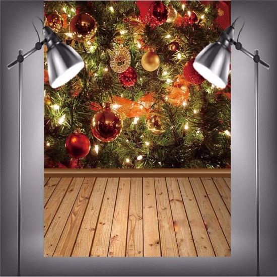 3x5ft Christmas Theme Tree Gift Ornament Wooden Photo Vinyl Background Backdrop Studio Props