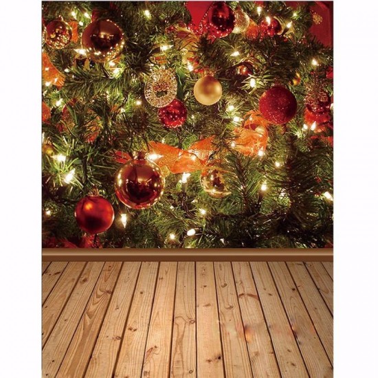 3x5ft Christmas Theme Tree Gift Ornament Wooden Photo Vinyl Background Backdrop Studio Props