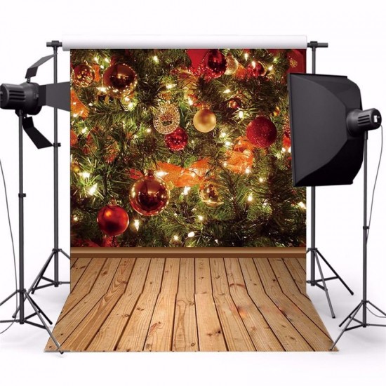 3x5ft Christmas Theme Tree Gift Ornament Wooden Photo Vinyl Background Backdrop Studio Props