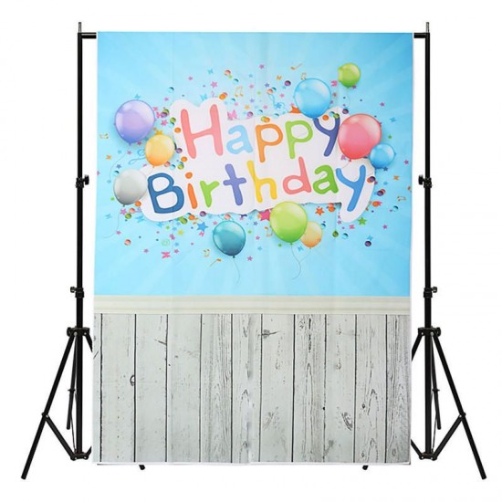 3x5ft Vinyl Happy Birthday Blue Wood Floor Studio Props Photography Background Backdrop