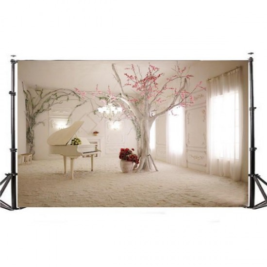 5x3FT 1.5x1m Indoor Piano Tree Scenery Photography Backdrop Photo For Studio