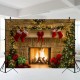 5x3FT 7x5FT 10x7FT Christmas Fireplace Red Socks Backdrop Photography Background Cloth Decoration Background Studio Prop