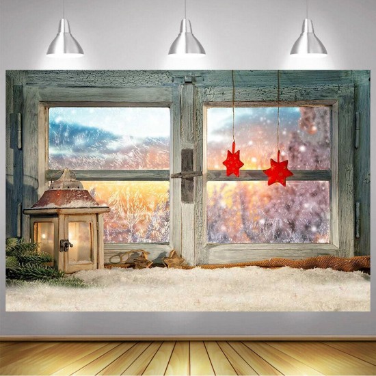 5x3FT 7x5FT 8x6FT Christmas Window Star Snow Photography Backdrop Background Studio Prop