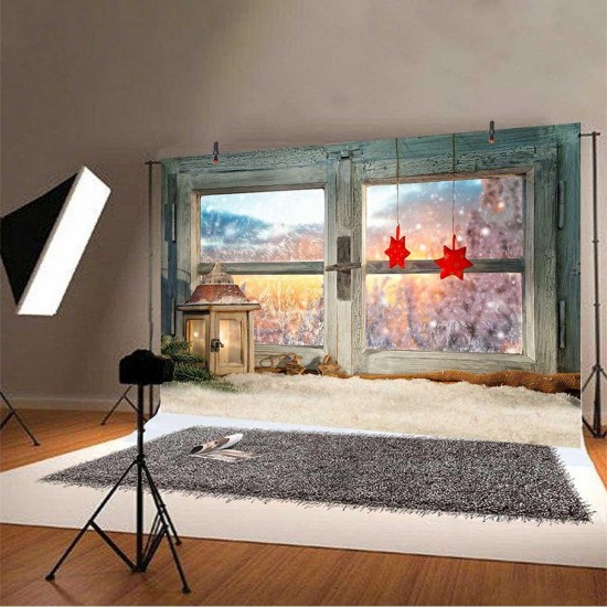 5x3FT 7x5FT 8x6FT Christmas Window Star Snow Photography Backdrop Background Studio Prop
