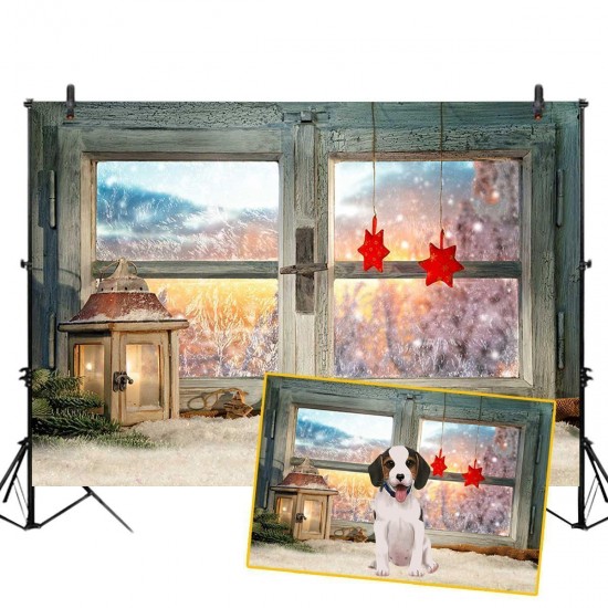 5x3FT 7x5FT 8x6FT Christmas Window Star Snow Photography Backdrop Background Studio Prop 5x3FT 7x5FT 8x6FT Christmas Window Star Snow Photography Backdrop Background Studio Prop