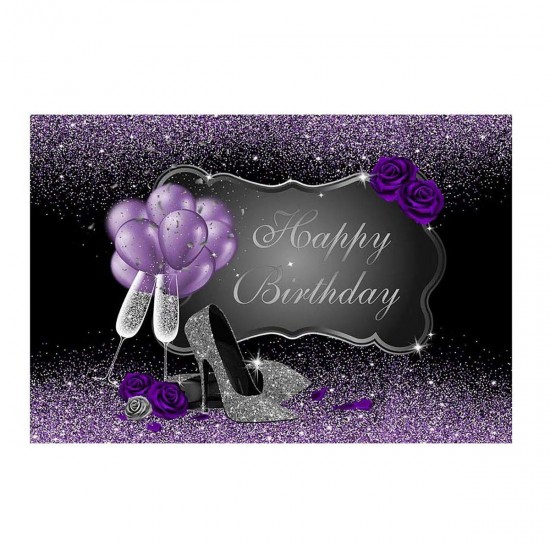 5x3FT 7x5FT 8x6FT Purple Rose Balloon Sliver Happy Birthday Photography Backdrop Background Studio Prop - 0.9x1.5m