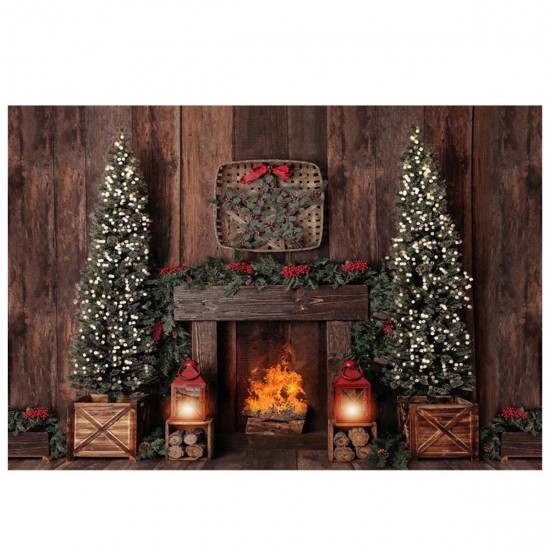 5x3FT 7x5FT 8x6FT Wooden Christmas Fireplace Photography Backdrop Background Studio Prop
