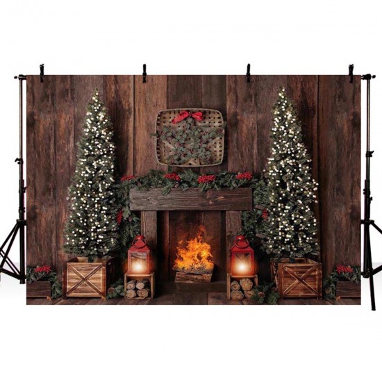 5x3FT 7x5FT 8x6FT Wooden Christmas Fireplace Photography Backdrop Background Studio Prop