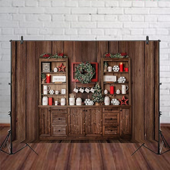 5x3FT 7x5FT 8x6FT Wooden Wall Christmas Cabinet Photography Backdrop Background Studio Prop