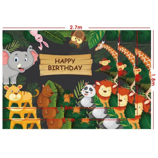 5x3FT 7x5FT 9x6FT Happy Birthday Jungle Elephant Panda Photography Backdrop Background Studio Prop