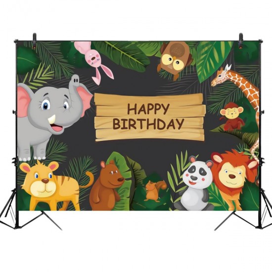 5x3FT 7x5FT 9x6FT Happy Birthday Jungle Elephant Panda Photography Backdrop Background Studio Prop