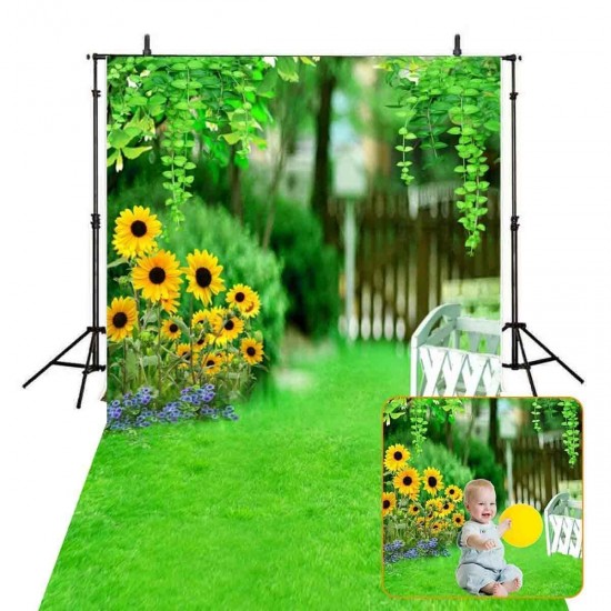 5x3ft 7x5ft 9x6ft E71808 Ethylene Propylene Sunflower Green Lawn Photography Backdrop Photo Background