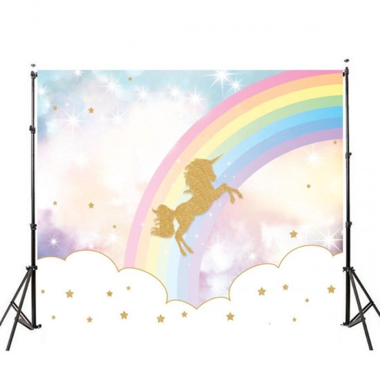5x3ft 7x5ft Rainbow Sky Gold Unicorn Photography Backdrop Studio Prop Background