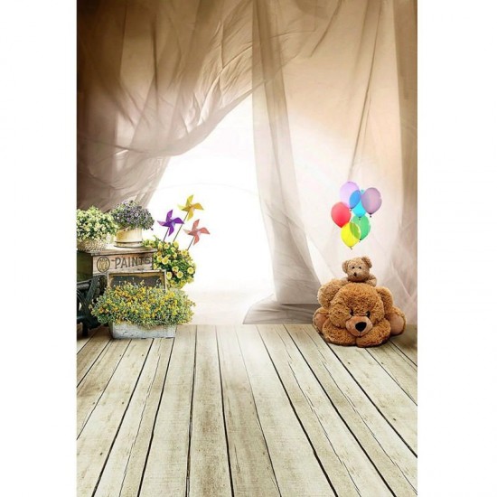 5x7FT Children Bear Balloon Wooden Floor Photography Studio Background Backdrop