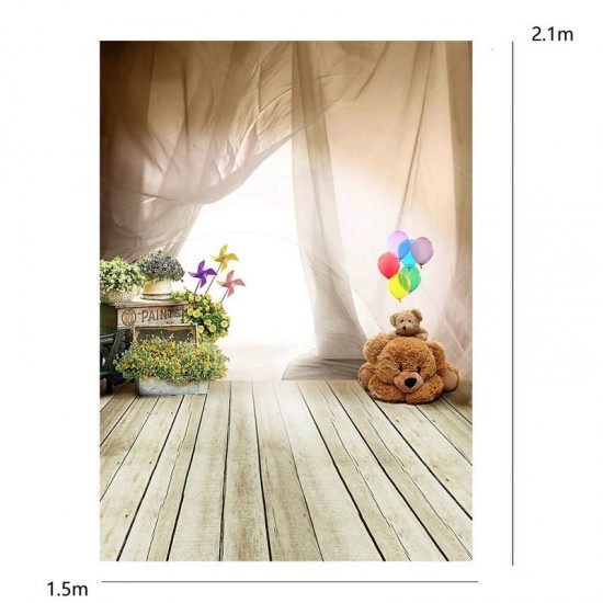 5x7FT Children Bear Balloon Wooden Floor Photography Studio Background Backdrop