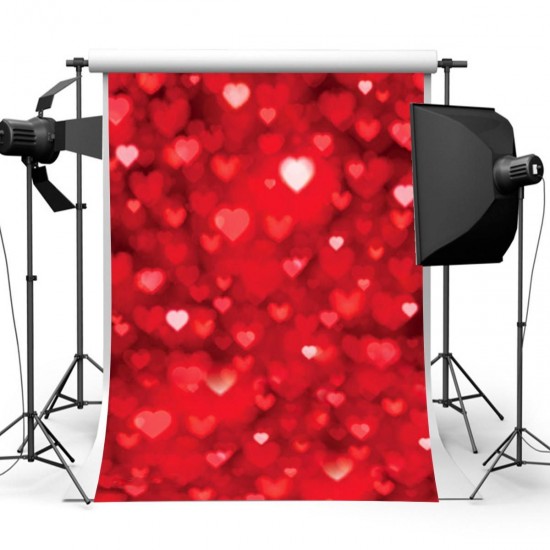 5x7FT Red Heart Valentine's Day Photography Backdrop Background Studio Prop