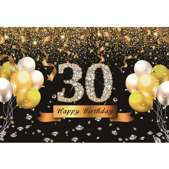5x7FT Vinyl 30th Happy Birthday Balloon Glitter Photography Backdrop Background Studio Prop