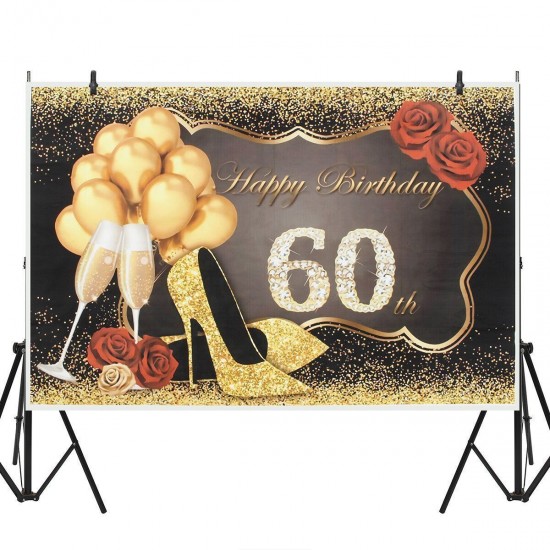 5x7FT Vinyl 60th Happy Birthday balloon Rose High-heeled Shoes Photography Backdrop Background Studio Prop