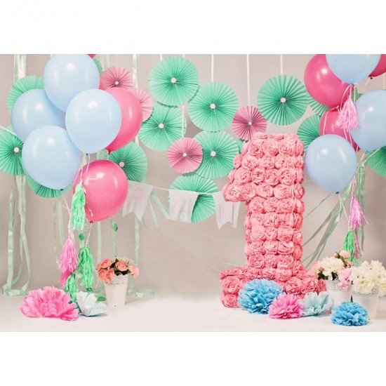 5x7FT Vinyl Balloon One Year Old Party Photography Backdrop Background Studio Prop