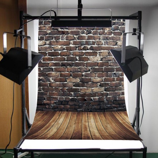5x7FT Vinyl Brown Brick Wall Wood Floor Photography Backdrop Background Studio Prop