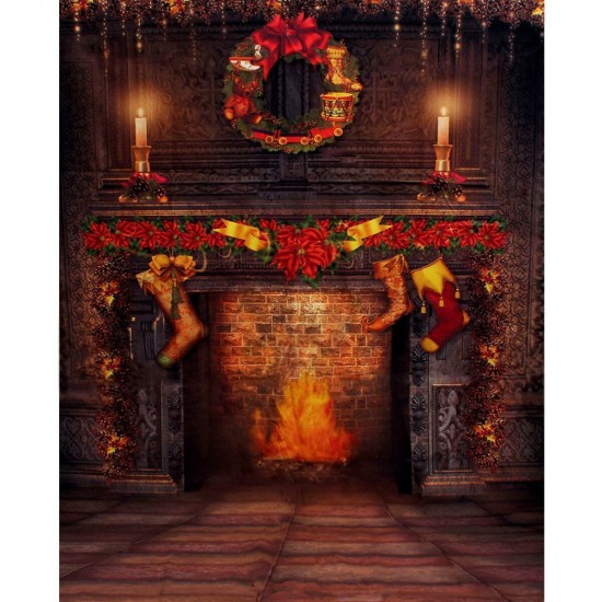 5x7FT Vinyl Christmas Fireplace Art Photography Background Backdrop Studio Props