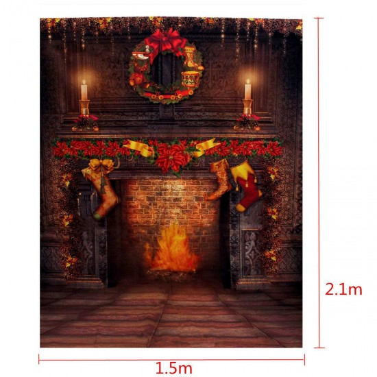 5x7FT Vinyl Christmas Fireplace Art Photography Background Backdrop Studio Props