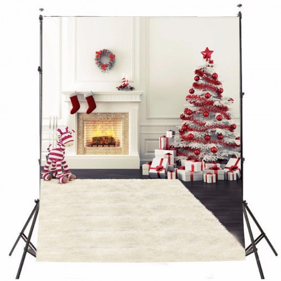 5x7FT Vinyl Christmas Tree Fireplace Stocking Photography Backdrop Background Studio Prop 5x7FT Vinyl Christmas Tree Fireplace Stocking Photography Backdrop Background Studio Prop