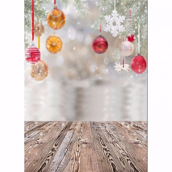 5x7FT Vinyl Christmas Tree Studio Photography Backdrop Wooden Floor Background