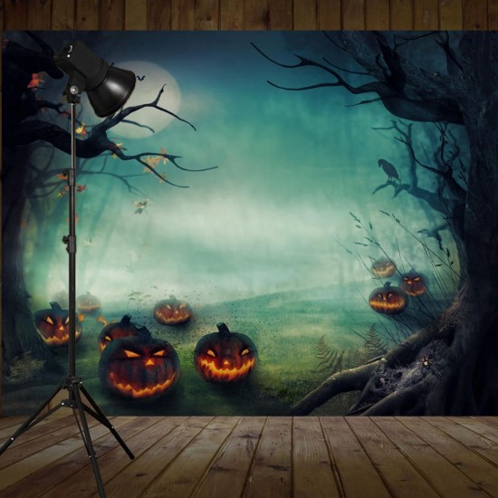 5x7FT Vinyl Halloween Pumpkin Tree Photography Backdrop Background Studio Prop