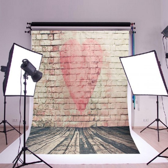 5x7FT Vinyl Love Heart Brick Wall Photography Background Backdrops Photo Studio