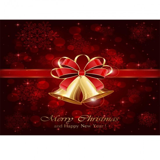 5x7FT Vinyl Merry Christmas Happy New Year Red Bell Ring Photography Backdrop Background Studio Prop