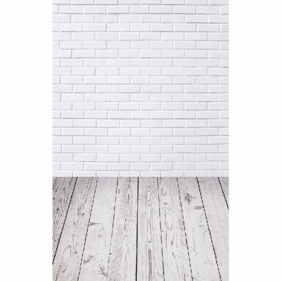 5x7FT Vinyl White Brick Wall Wood Floor Backdrop Studio Prop Photography Background