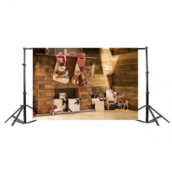 7x5FT Christmas Fireplace Gift Stockings Photography Backdrop Studio Prop Background