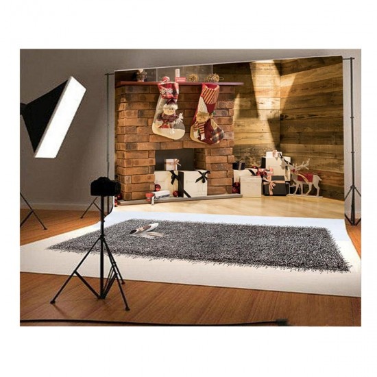 7x5FT Christmas Fireplace Gift Stockings Photography Backdrop Studio Prop Background 7x5FT Christmas Fireplace Gift Stockings Photography Backdrop Studio Prop Background