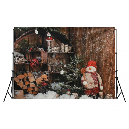 7x5FT Christmas Snowman Wooden Wall Outdoor Photography Backdrop Studio Prop Background