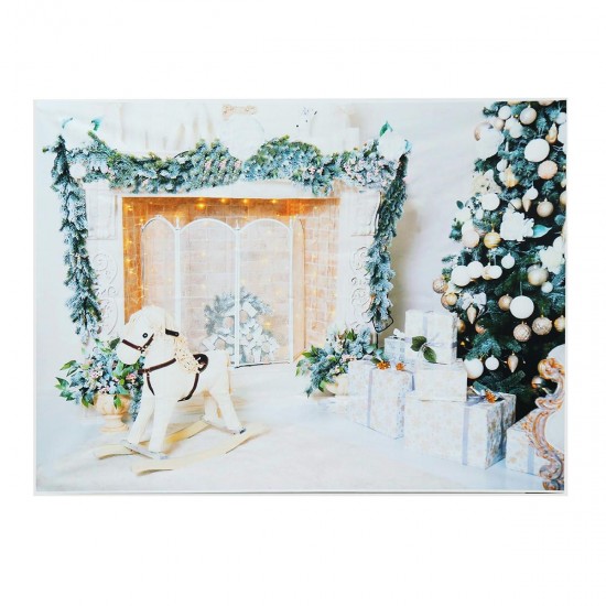 7x5FT White Room Christmas Tree Gift Wooden Horse Photography Backdrop Studio Prop Background