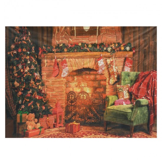 7x5ft Christmas Fireplace Christmas Tree Sofa Gift Socks Photography Backdrop Studio Prop Background