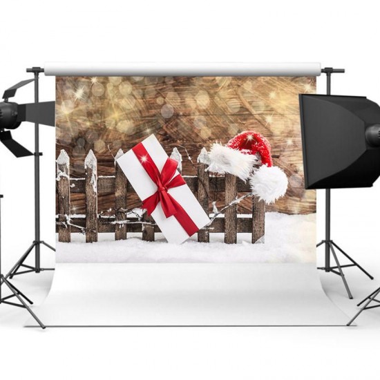 7x5ft Christmas Hat Present Snow Photography Backdrop Photo Studio Background