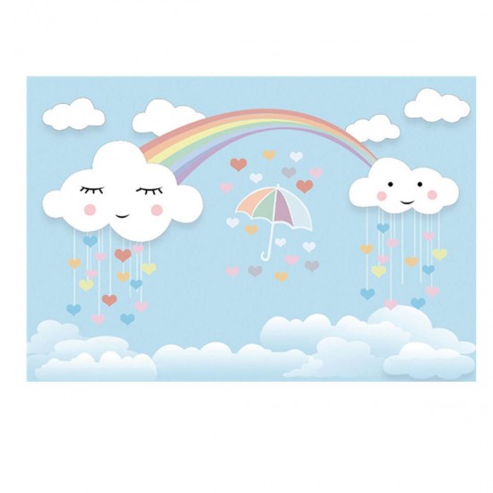 7x5ft Rainbow Smile Clouds Thin Vinyl Photography Backdrop Background Studio Photo Prop