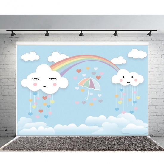7x5ft Rainbow Smile Clouds Thin Vinyl Photography Backdrop Background Studio Photo Prop