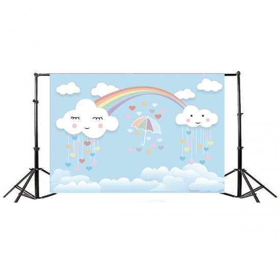 7x5ft Rainbow Smile Clouds Thin Vinyl Photography Backdrop Background Studio Photo Prop