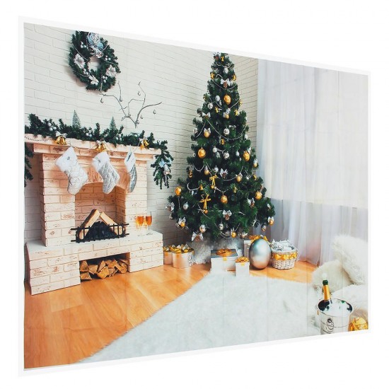 7x5ft Retro Christmas Tree Vinyl Fireplace Photography Backdrop Studio Prop Background