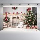 Christmas Photography Backdrop 3D Tree Brick Fireplace White Bear Printed Vinyl Photo Studio Background Cloth