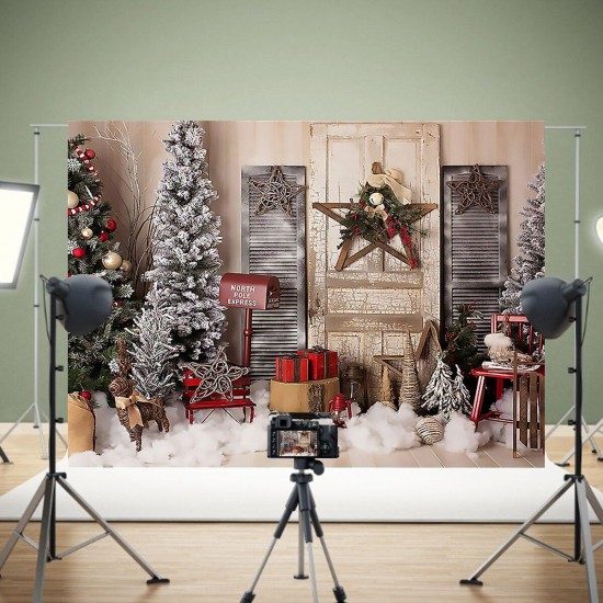 Christmas Photography Backdrops Christmas Tree Door Stars Background Cloth for Studio Photograph Backdrop Prop